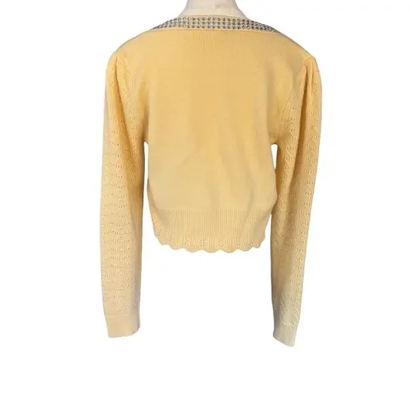 LoveShackFancy Brynner Wool Cashmere Cropped Cardigan Sweater Yellow Medium - Picture 5 of 12